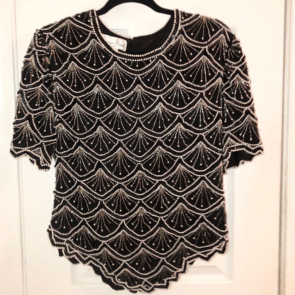 Laurence Kazar Hand Beaded Silk Top